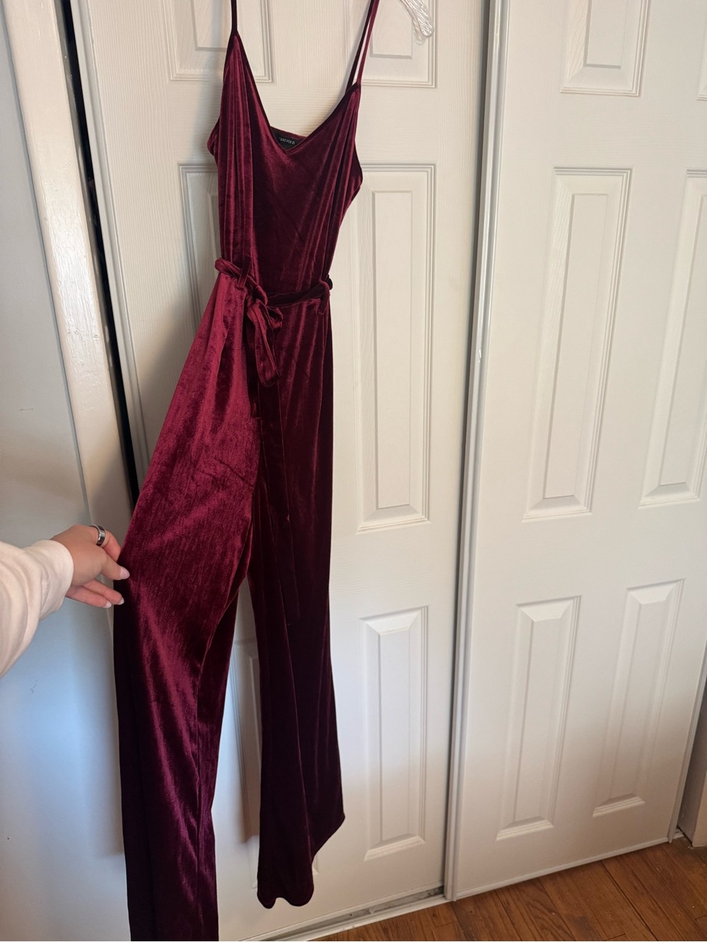 Forever 21 Burgundy Velvet Maxi Slip Dress with Waist Tie